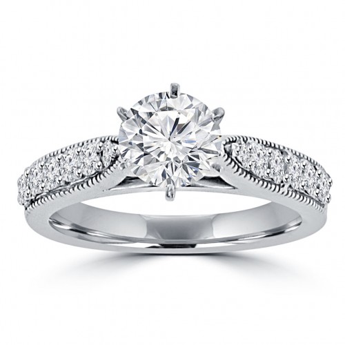 1.45 ct Round Cut Diamond Engagement Ring Whit Millgrain on The Shank 